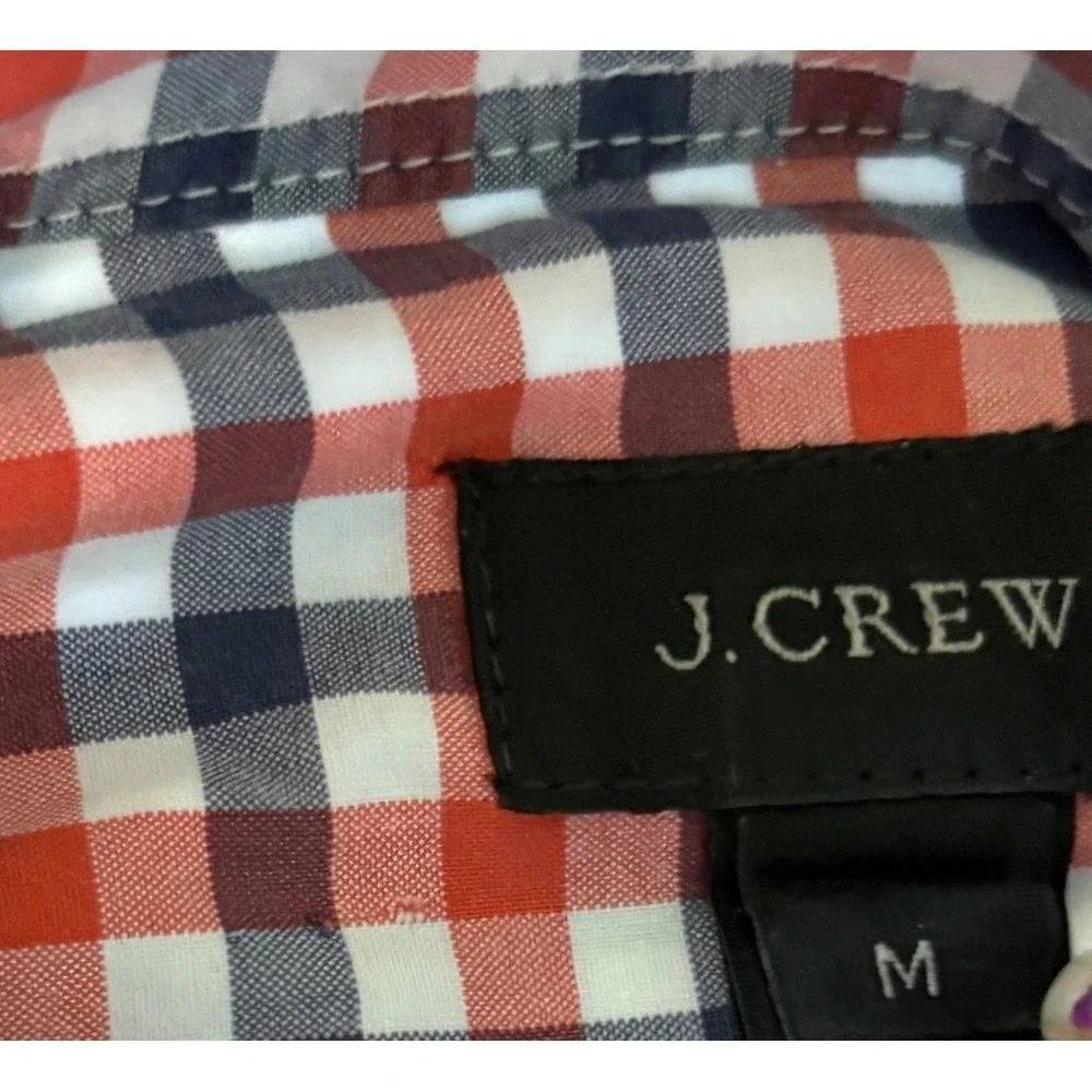 J.Crew Button Down Shirt Mens Size M‎ Gingham Check Red Navy Blue Cotton Pocket